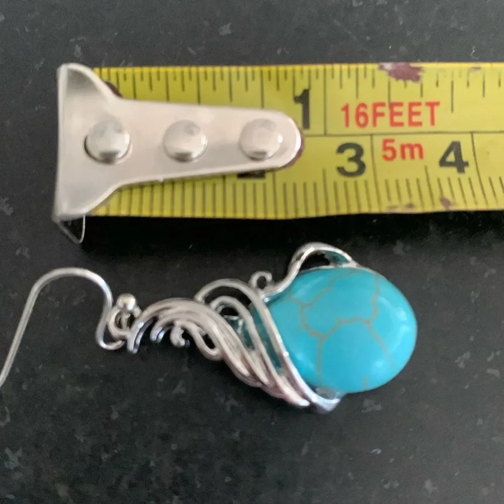 Western Southwestern Silver & Faux Turquoise Color Drop Earrings